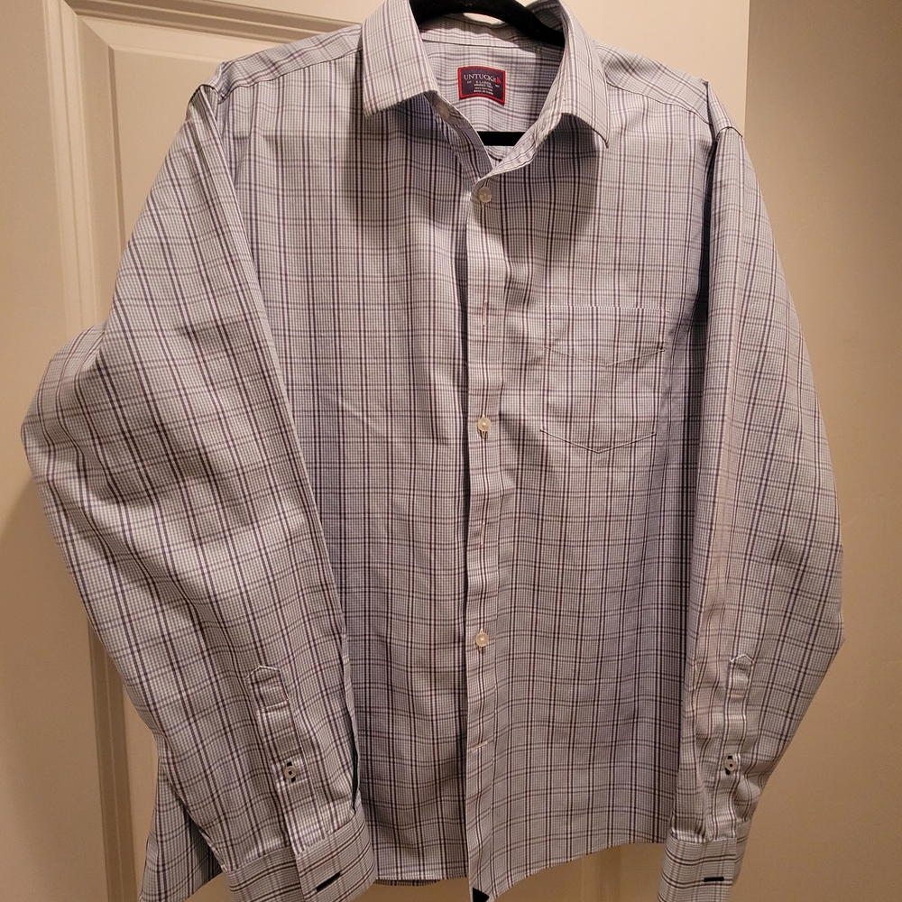 UNTUCKit Men's White and Blue Plaid Shirt